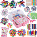 Qukou Kids Craft Supplies with 3-Tier Storage Box - 1400+ Art Kit with Beads, Feathers, Pompoms & Tools- Creative Gift for Ages 3-12, Portable Organizer for School, Travel, Birthday, Christmas