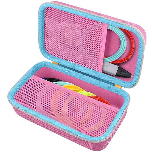 co2CREA Storage Organizer Case for 3D Printing Pen Set, Hard Case Compatible with SCRIB3D P1/Advanced, MYNT3D Super/Advanced, 3Doodler Start+/Flow/PRO and Filament Refill（Pink Case + White Zipper）