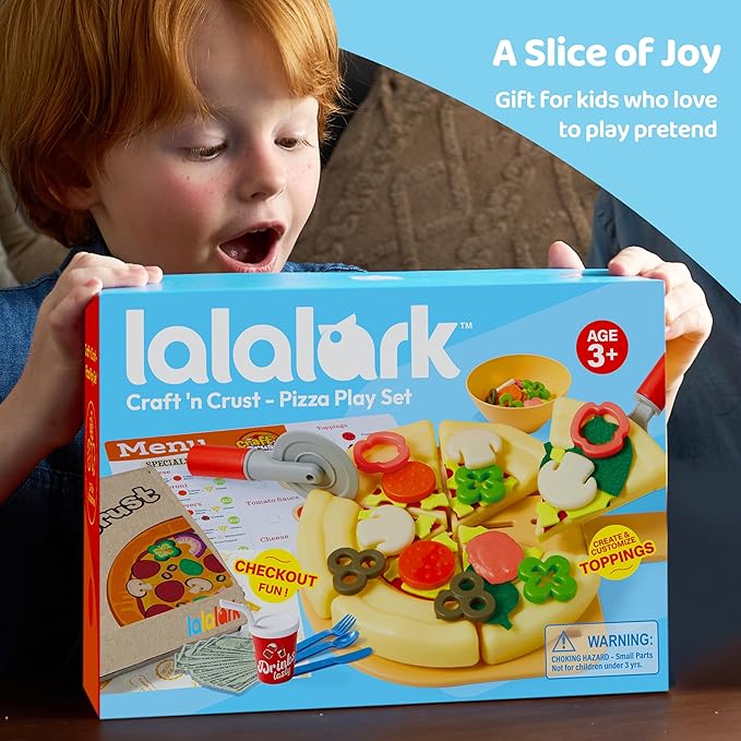 Play Food Toddler Toy - Pizza Toy with 18 Toppings - Pretend Cutting Food for Kids - Craft 'n Crust - Interactive Check Out - Play Money - Cooking Kitchen Accessories for Boys and Girls