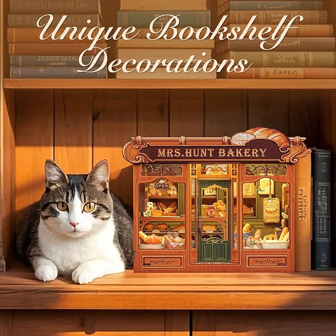 Fsolis Book Nook Kit - DIY Miniature Scene Kit for Adults 3D Wood Puzzles Tiny House Mini Craft Bookshelf Decor Gifts for Women Teenagers Book Lovers (MRS.Hunt Bakery)