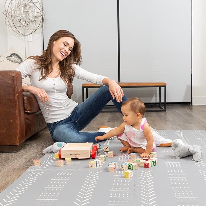 Childlike Behavior Baby Play Mat - 72x48-Inch Tummy Time Mat - 6-Piece Interlocking Foam Floor Tiles for Toddlers - Soft Waterproof for Floor Play and Crawling - Grey