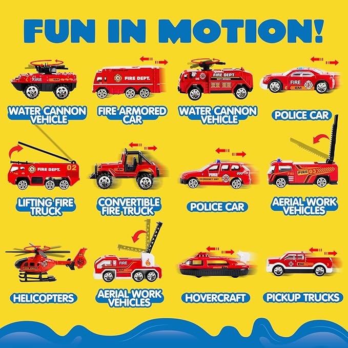 JOYIN 25 in 1 Fire Truck Vehicle Toy Set with Sounds and Lights, Fire Engine Vehicles in Carrier Truck, Mini Rescue Emergency Car Toy, Christmas Birthday Gifts for Over 3 Years Old Boys