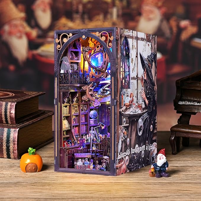 Fairy Nooktales BookNook Kit Miniature - 3D Fantasy Library Wooden DIY buidling Dollhouse with Bookshelf Nook Insert Decor for LED Magic Book Nook Lover