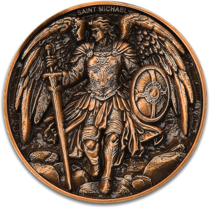 3Pcs Saint Michael Archangel Protection Coin, 1.57-Inch Double-Sided Zinc Alloy Collectible with Antique Finish, Featuring Saint Michael Prayer Christian Challenge Coin (Pack of 3)