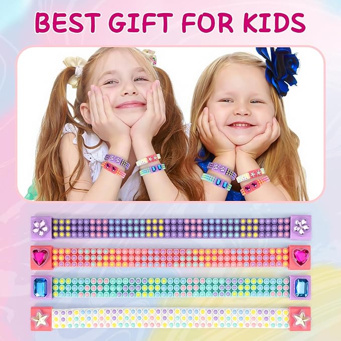 DOLIVE Diamond Bracelet Making Kit, 4 PCS DIY Multicolor Gems Friendship Bracelet with 2 Jewelry Making Pens, Art Carfts Toys for Kids 5 6 7 8 9 10 11 12+