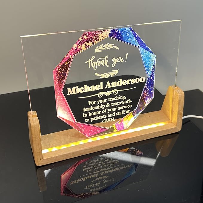 Custom Engraved Acrylic Employee Recognition Award – Personalized Appreciation Trophy for Corporate Excellence – Desk Display Plaque with Free Customization (Style #5)