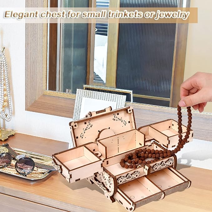 3D Wooden Puzzle Mechanical Treasure Box, Wood Creative Assembly Model Building Kits to Build for Adults and Teens, DIY Wooden Puzzle Hobbies Projects Gift for Women and Kids