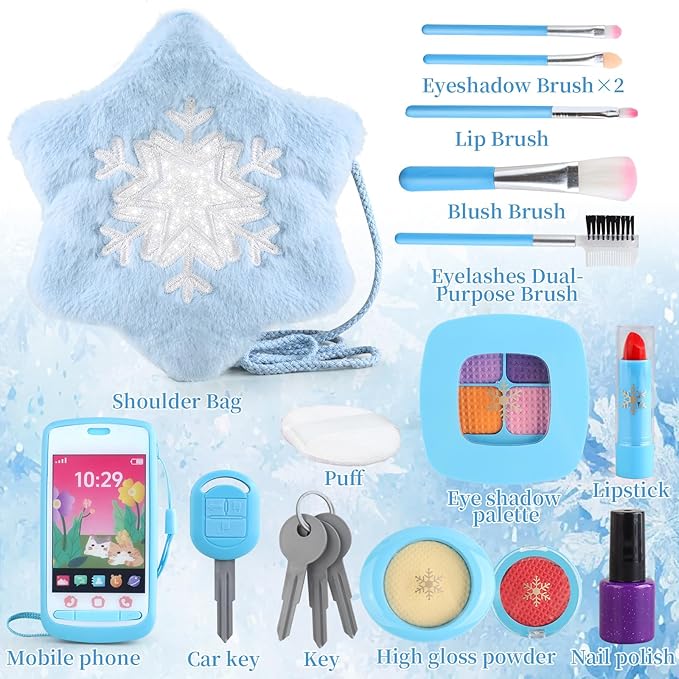 Pretend Makeup for Toddlers 3-5 4-6, Play Makeup for Kids 3-5, Fake Makeup Kit with Toddler Purse, Fake Make Up Set for Little Girls, Toddler Makeup Kit & Frozen Toys for Girls Age 3-4 3-5