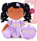 Gloveleya Personalized Curly Doll with Your Name - Cute Custom Tanned Purple Soft Plush Doll for Girls Plush Doll Customized Gifts