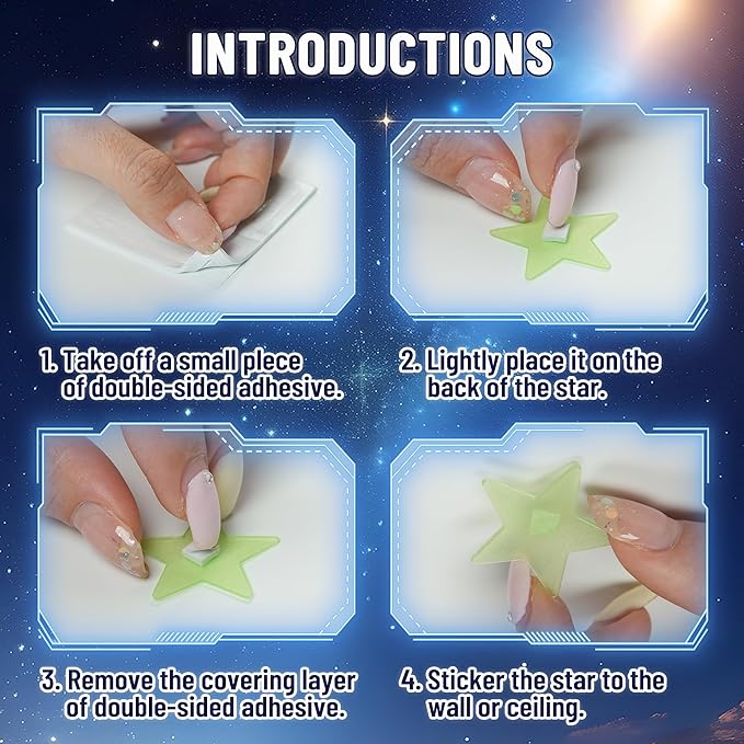 302 Pcs Glow in The Dark Stars Stickers for Ceiling Colorful Luminous Ceiling Stars Glow in The Dark,Adhesive Star Stickers Wall Decor,Perfect for Kids Room,Birthday Gifts Christmas Stocking Stuffers