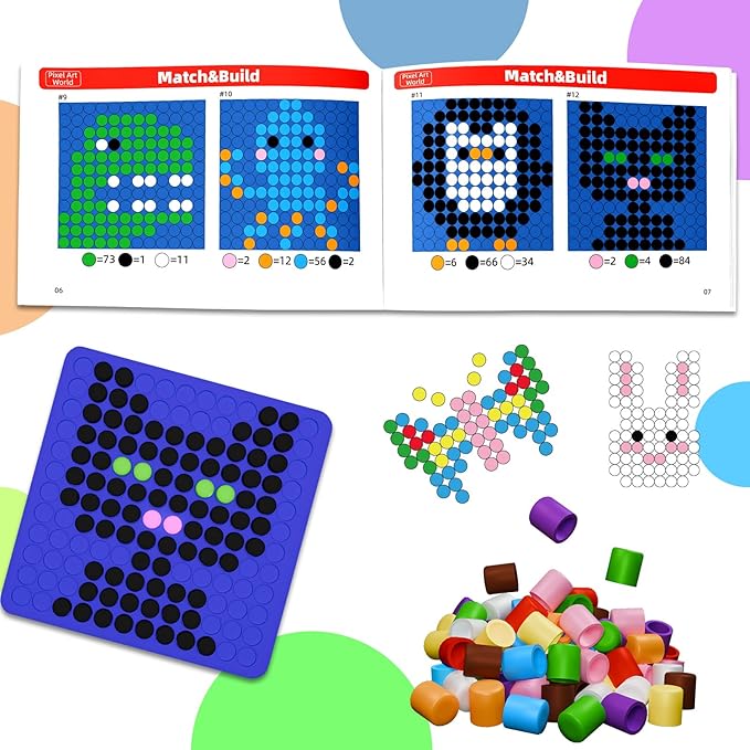 Bbiamsleep Pixel Art Kit, 500 Pcs 10 Colors Plastic Pixel Bricks Fine Motor Skills for Brain Teaser Manipulatives Sensory Bin Sorting Counting Training