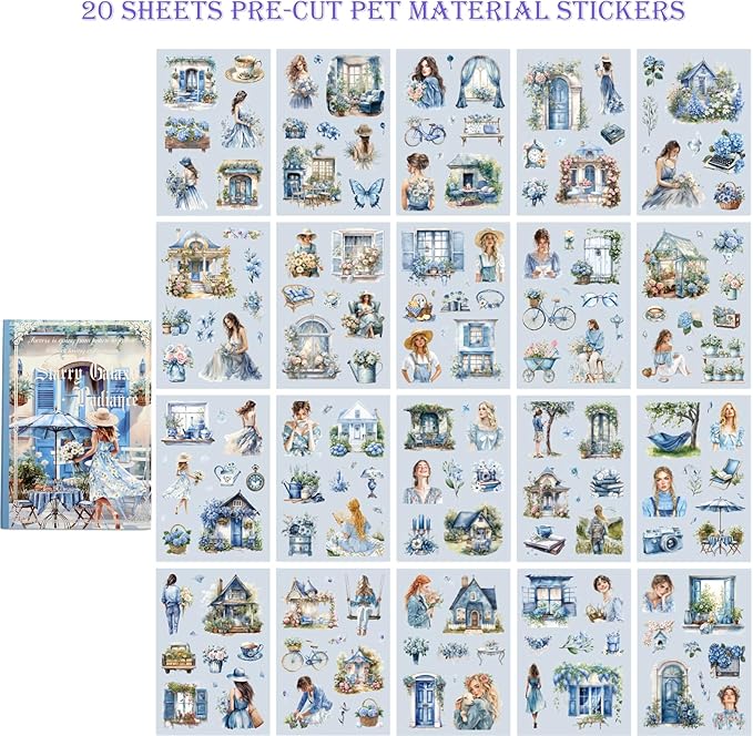 Scrapbooking Stickers 20 Sheets Pre-Cut 120 Pet Stickers People Sticker Books for journaling Scrapbook Supplies Transparent Girls Sticker