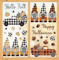 Whaline 9 Sheet Fall Halloween Window Clings Plaid Gnome Pumpkin Truck Maple Leaf Reusable Window Decals for Autumn Thanksgiving Harvest Party Home School Decor