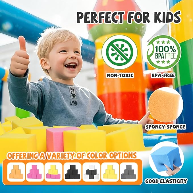 TRENDBOX 48 PCS 5" x 5" x 5" Foam Pit Blocks Sponge Cubes Foam Pit Cubes Sponge Blocks for Amusement Park, Gymnastics, Freerunning and Parkour Courses - Yellow