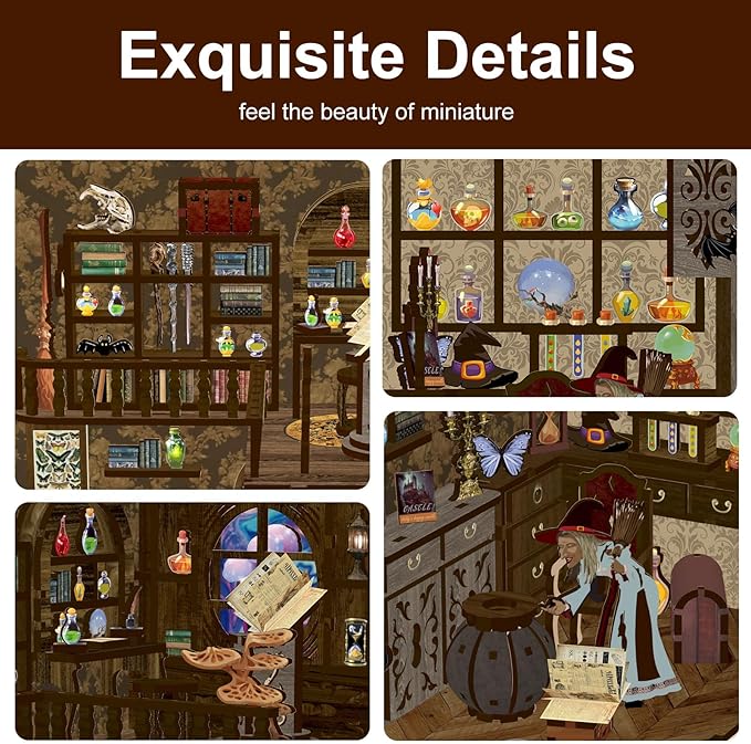 Book Nook Kit - DIY Miniature Dolls House Kit with Furniture and LED Light, 3D Puzzle Wooden Art Bookends, Model Kits for for Adults and Teens (Magic Night)