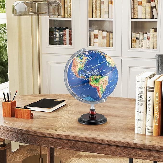 Goplus 12 Inch Illuminated World Globe, Antique Light up Rotating Globe Night Lamp with Wooden Stand, Geography Educational Desktop Decoration for Kids Adults Home Office School (Antique-Navy)