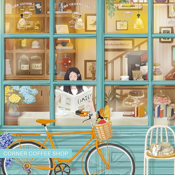 MOMIBOOK Puzzles for Adults 1000 Pieces Jigsaw Puzzles of Corner Coffee Shop, Painting Image Store Puzzle Difficult Challenging Hard Impossible Puzzle Unique Funny Party Christmas Birthday Gifts
