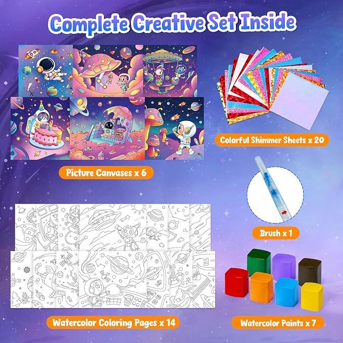 JoyCat Paint with Water Coloring Books, Art & Craft Activity, No Mess Art for Kids Ages 4-8, Craft Kits & Supplies, DIY Creative Activity, Presents for Girls & Boys (Space)