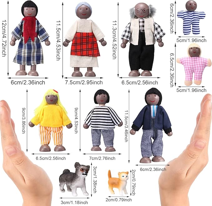 Skylety 10 Pcs Wooden Dollhouse Set of Mini People Figures Dollhouse Dolls Wooden Doll Play Figures Accessories(Stylish Style)