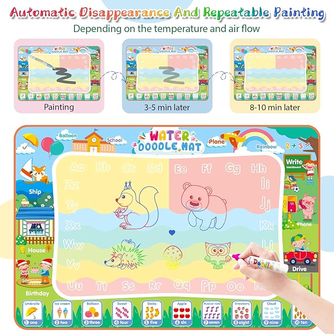 Extra Large Water Doodle Mat 60 x 40 Inches Kids Water Painting Doodle Drawing Mat Toy Writing Free Coloring Magic Educational Toys for Boys Girls Age 3 4 5 6 7 8 Year Old Christmas Birthday Present