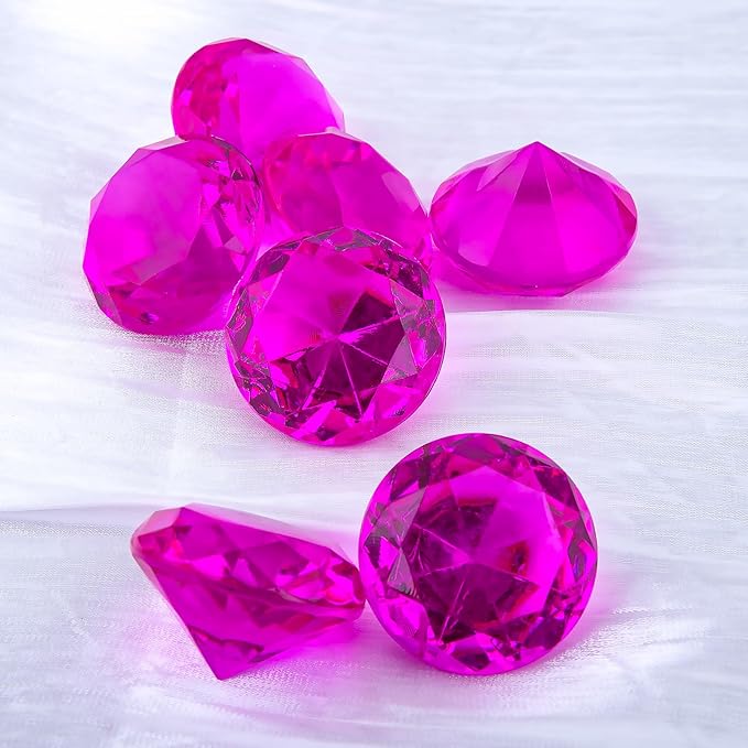 Niceup 26PCS Hot Pink Fake Diamonds Gem Toys, 1.5in Pool Diving Gems Acrylic Plastic Gemstones for Kids, Party Décor Jewels Treasure Hunt Hiding Sensory Bin Filler Toys Craft Supplies