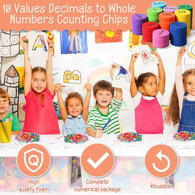 Kingdder Place Value Disks 10 Decimals to Whole Numbers Counting Chips for Kids Base 10 Place Value Manipulatives Math Counters Discs Set for Elementary School Math Supplies(1000 Pcs)