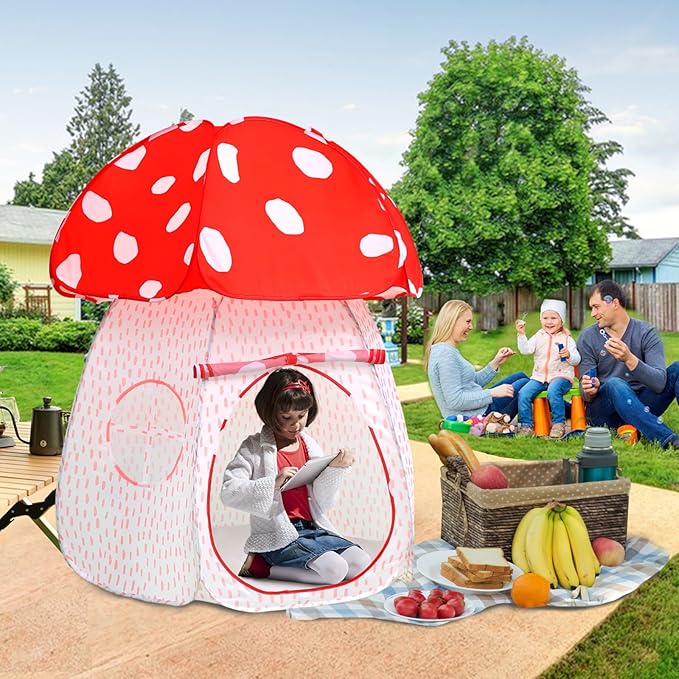 Play Tent for Kids Pop Up Tent Indoor Outdoor Boys and Girls Playhouse with Exquisite Design for Imaginative Mushroom Tent by CRAWLBO Patented(RED/Large)