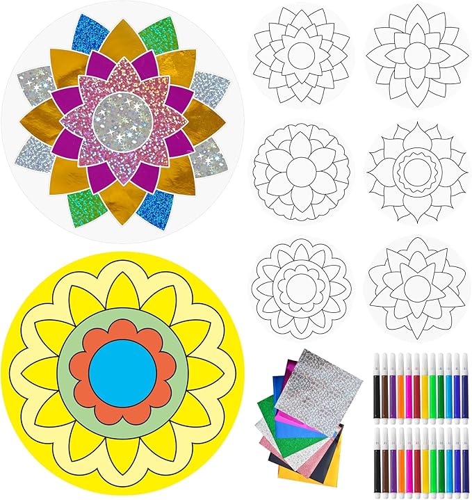 Cinrobiye 24 Pcs Happy Diwali Craft Kits Diwali Party Favors Ramadan Foil Art Mandala Coloring Craft Festival of Lights Deepavali Paint Craft for Indian Temple Sunday Classroom Activity Supplies