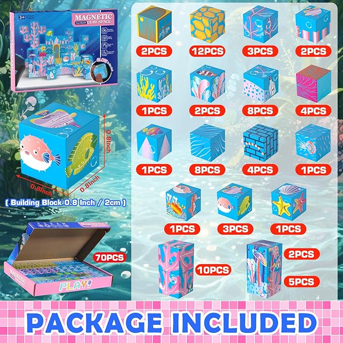 Glow-in-the-Dark Magnetic Building Blocks & & Tiles, 2025 Upgraded STEM Montessori Construction Toys, Ocean World Magnet Cubes, Christmas Birthday Gifts for Kids, Boys Girls Toddlers Ages 3-5 4-8 8-12