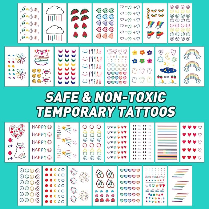 Temporary Tattoo Kids - 150 Sheets & 1700+ Patterns | Boosts Imagination/Creativity & Easy-Clean | Ideal for Party Favors, Arts & Crafts, Goodie Bags (Non-Toxic, Safe for Skin)