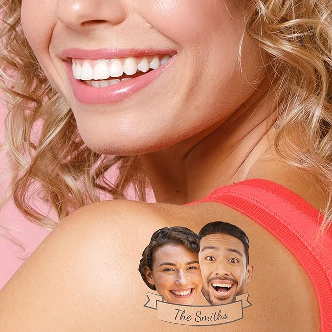 Big Dot of Happiness 2 Fun Face and Text Temporary Tattoos - Wedding Party Favors - Bachelorette Party Ideas - Custom Photo and Name Temporary Tattoos - Set of 12