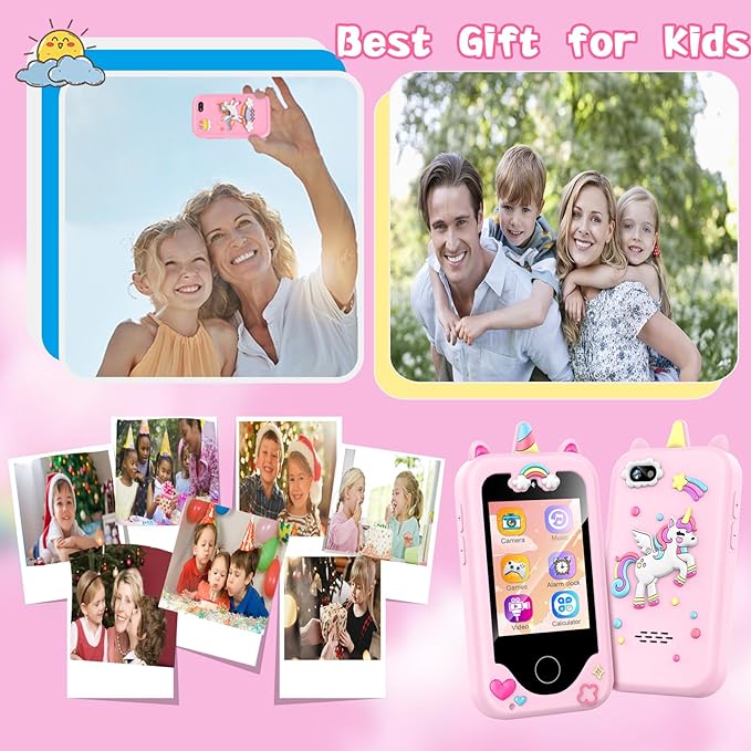 Kids Smart Phone with Dual Camera, Game & Music Player, Toddler Learning Play Toy Cell Phone, Gifts for Girls, Christmas, Birthday, Age 3-10, Light Pink