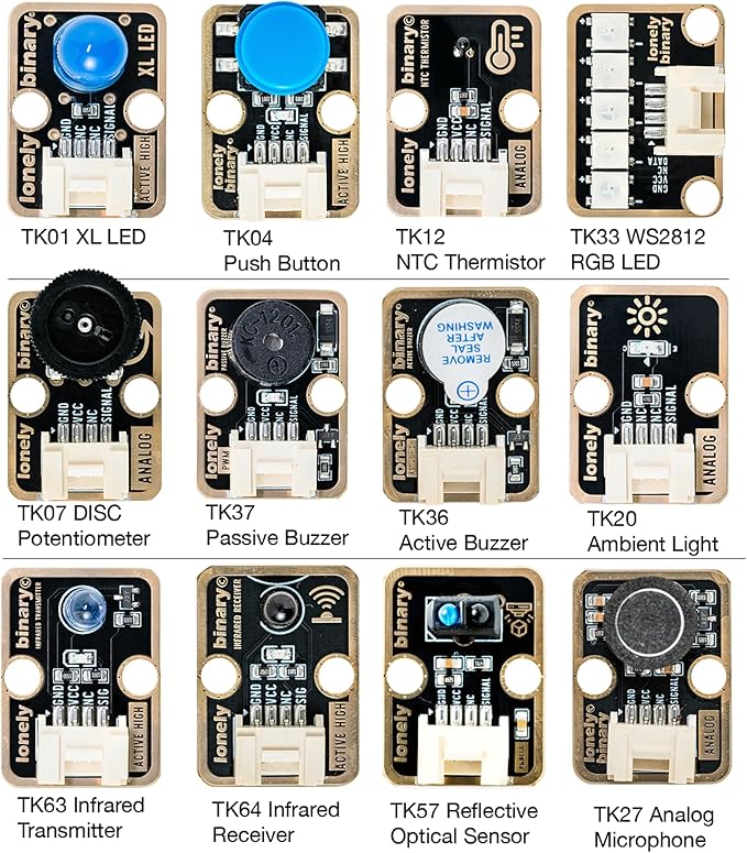 TinkerBlock UNO R3 Starter Kit with 12 Plug-in Sensor Modules, ATmega328P, Extension Board, Compatible with Arduino IDE, STEM & Electronics Learning-No Wiring Needed- Video Tutorials