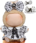 17cm Doll Clothes for Labubu - Luxury Chic Style Set for 17cm Dolls Outfit - Accessories for Dolls Clothes -White Plaid Tweed Dress + Black Necktie + White Bow (No Doll)