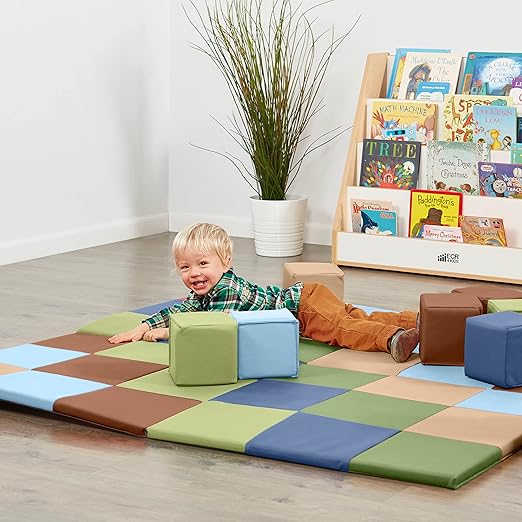 ECR4Kids SoftZone Patchwork Activity Mat, Folding Playmat, Earthtone