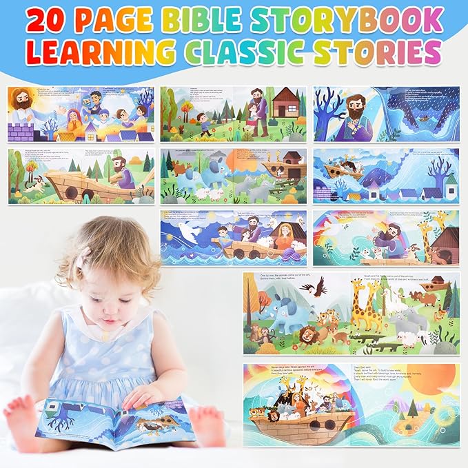 Toddlers Noah's Ark Toys with Wooden Animal Shape Sorters, Baptism Gifts for Girls Boys 2 3 4 Years Old, Montessori Educational Toys for Toddlers, Bible Story Book for Kids Ages 2-4