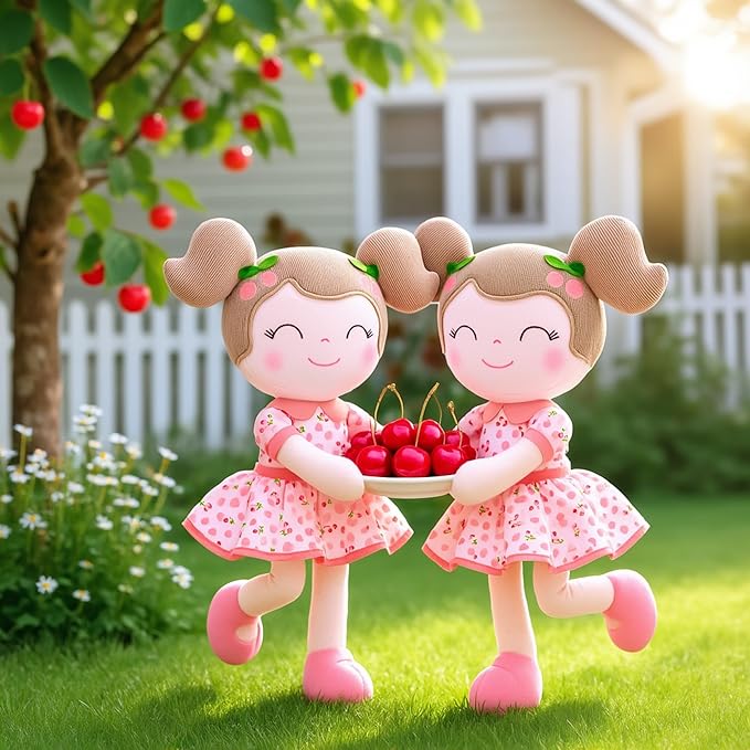 Gloveleya Baby Doll Girl Gifts Plush Toys Soft Dolls Baby Gifts Cherry Girl Pink 14 Inches with Gift Box…