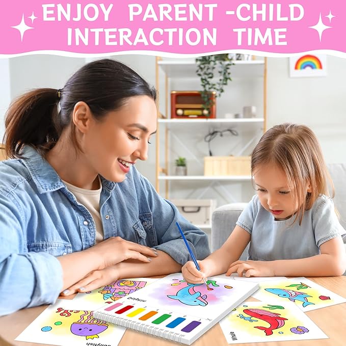 Paint with Water Coloring Books for Toddlers,Mess Free Watercolor Painting Sets for Kids,Water Color Paint Kit,Art Craft Birthday Gift for Ages 1-3, 4-8(Sea World)
