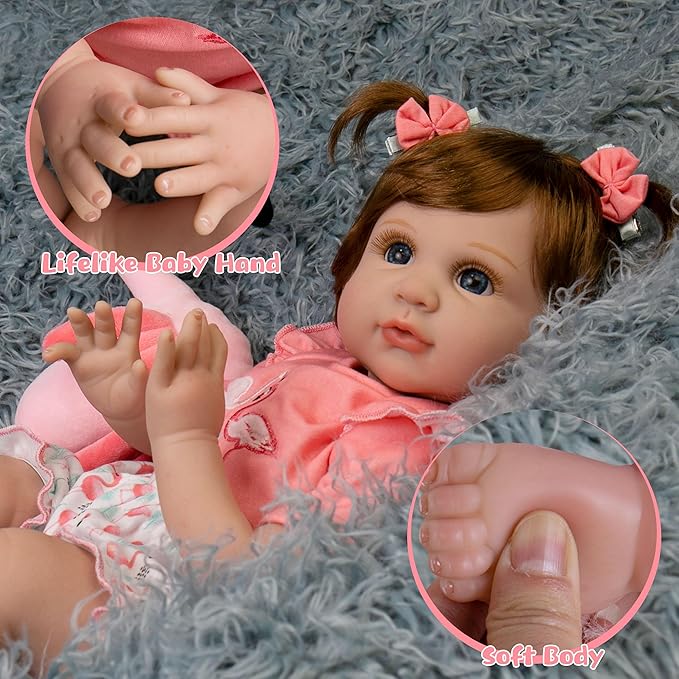 Realistic Baby Doll 22-Inch Lifelike Newborn Baby Doll Soft Cloth Body Real Life Baby Dolls, Ideal Christmas Birthday Gift Set for Kids Age 3+