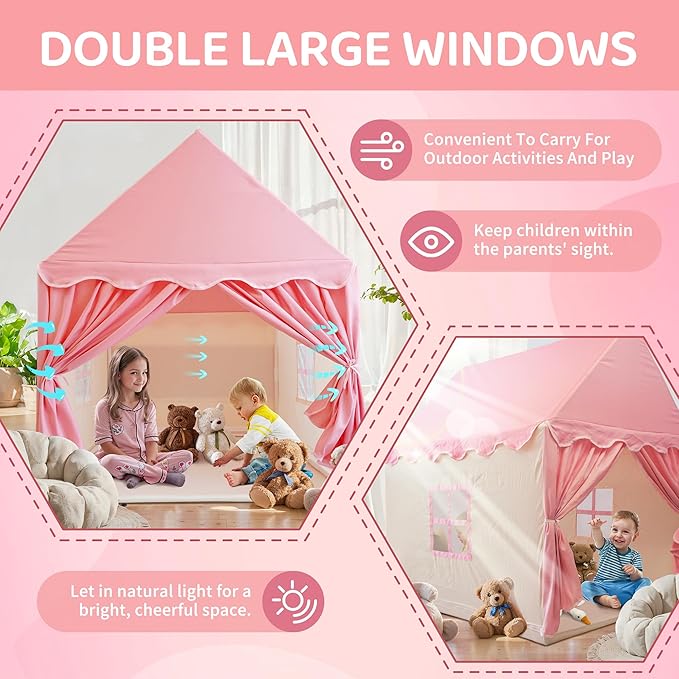 TTLOJ Gift for Christmas Kids Play Tents for Girls, Princess Castle Tent, Large Fairy Playhouse Gift Toys for Girl Toddler Children Play House, Fairy Tale Teepee Tent Indoor Outdoor-Pink Realm