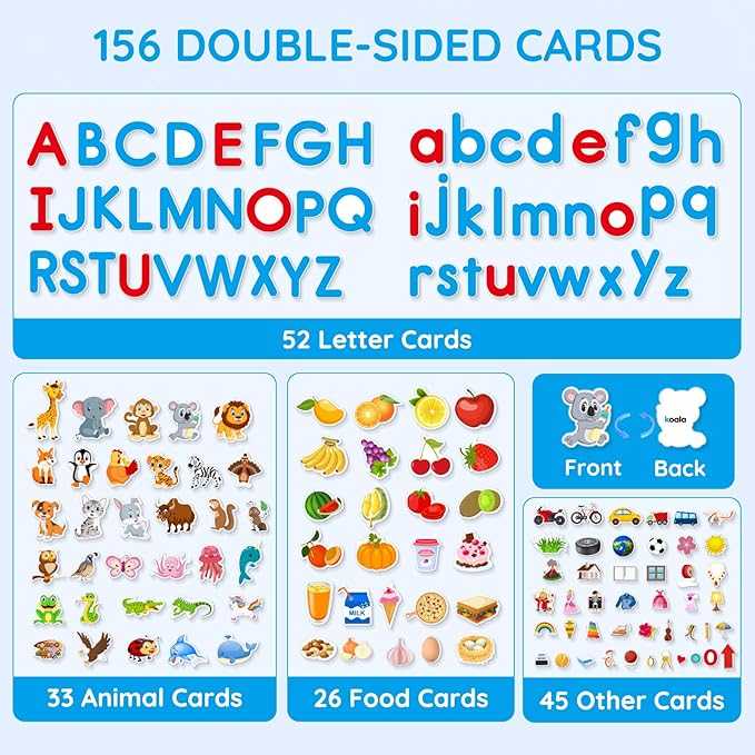 ZKOO Alphabet Learning Pocket Chart, Alphabet Wall Chart 104 Animal Flash Cards and 26 Lowercase and Uppercase Letter Cards, Student Daily Learning The Letter, Great for Classroom Homeschool