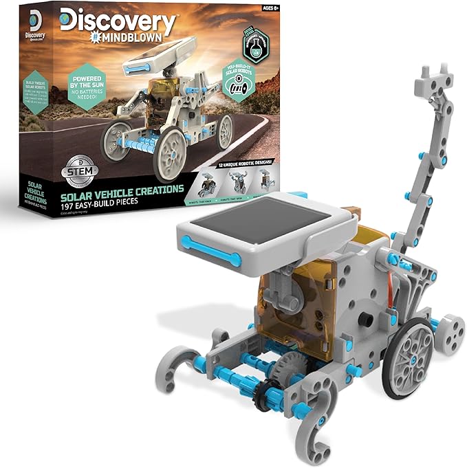 Discovery #Mindblown STEM 12-in-1 Solar Robot Creation 197-Piece Kit with Working Solar Powered Motorized Engine and Gears, Construction Engineering Set for Ages 8 and Up