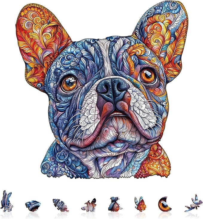 Wooden Puzzles for Adults,Bulldog Shaped Unique Wooden Jigsaw Puzzles, Creative Ghristmas Gift for Teenagers and Adults.(11.4X 11.1 in 180pcs)
