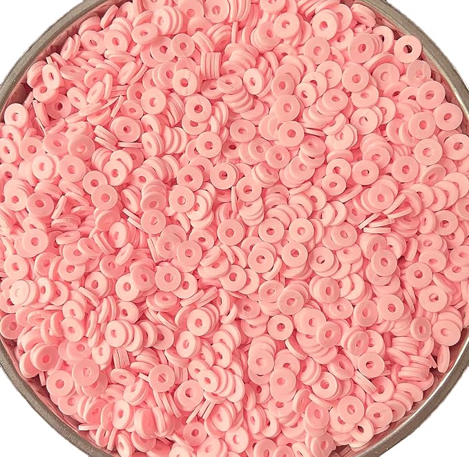3000Pcs Clay Beads Flat Round Polymer Bead Vinyl Heishi Beads Flat Round Polymer Bead for Jewelry Making Necklace Bracelet (08-Light Pink)