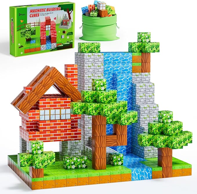 Magnetic Blocks - Build Magnet World Edition, Magnetic Blocks for Kids Ages 3-4, 4-8, Magnetic Toys for Boys & Girls, STEM Montessori Sensory Toys for Toddlers Gifts for 3+ Years Old