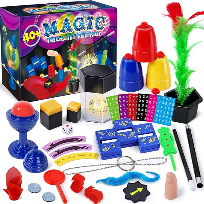 Magic Kit, Magic Tricks for Kids Age 6-8, 40 Magic Tricks with Instructions for Girls Boys Beginners to Perform, Gift for Boys Girls Kids
