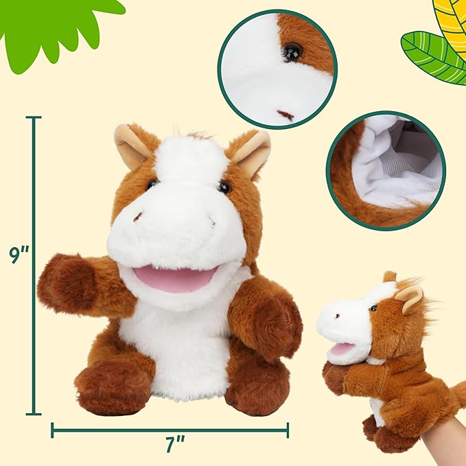 Easfan Horse Hand Puppet with Movable Mouth Interactive Storytelling Cute Soft Plush Toy Creativity and Imagination Easter Christmas Birthday Gifts for Toddlers Kids,10’’