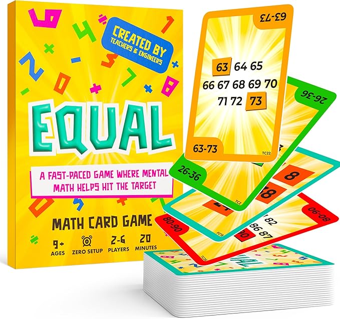 Equal – Fun Mental Math Card Game for Kids, Families & Adults, Ages 9+, 2–7 Players, Educational, Solve Equations to Win, Perfect for Family Game Night, Classroom, Travel & Parties