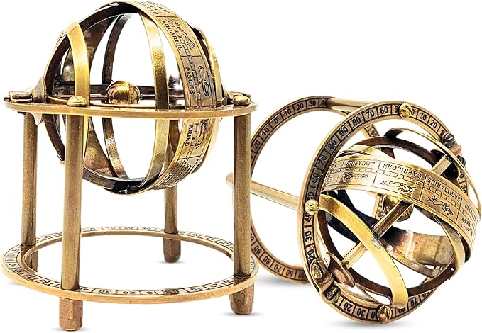 Antique Style Nautical Brass Armillary Sphere World Globe Astrolabe Mounted - Perfect Decor Accent for Office