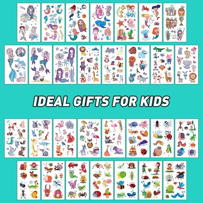 Temporary Tattoo Kids - 150 Sheets & 1700+ Patterns | Boosts Imagination/Creativity & Easy-Clean | Ideal for Party Favors, Arts & Crafts, Goodie Bags (Non-Toxic, Safe for Skin)